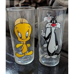 Looney Tunes Sylvester Tweety Pepsi Glass 1973 Warner Bros Set Vtg Collectors